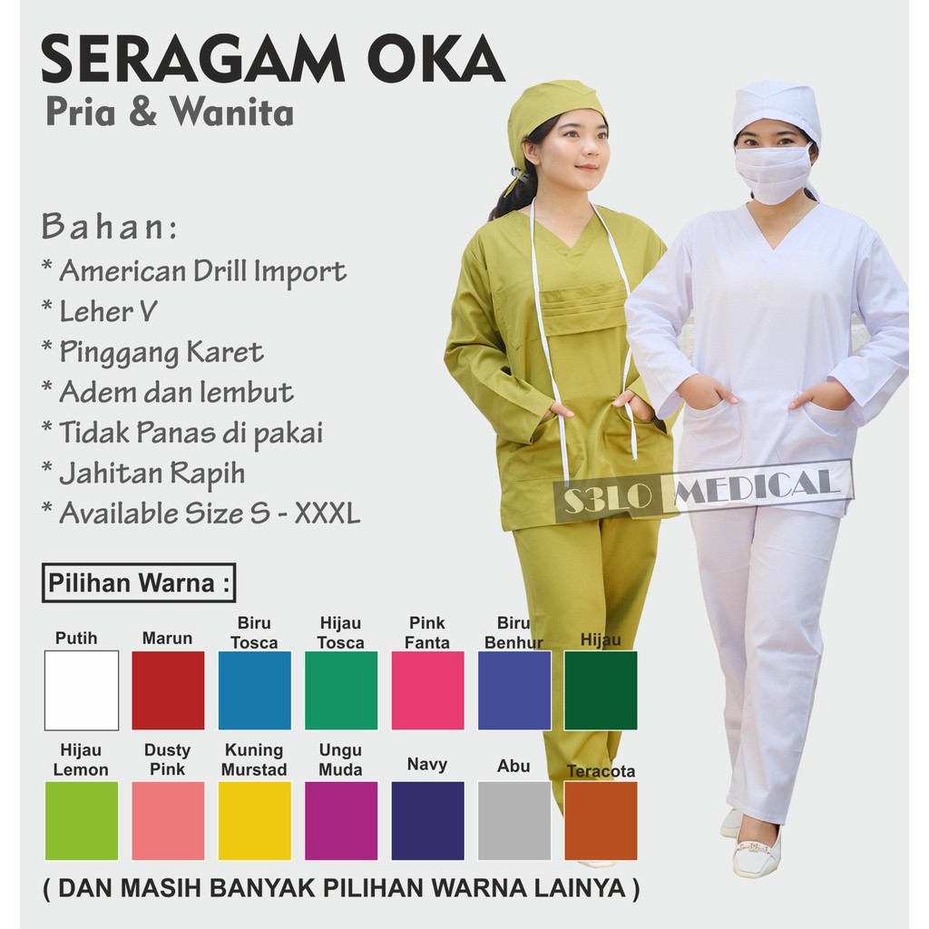Baju OK Drill Premium Lengan Panjang Baju Jaga Baju Scrub Medis Baju Medis Lengan Panjang