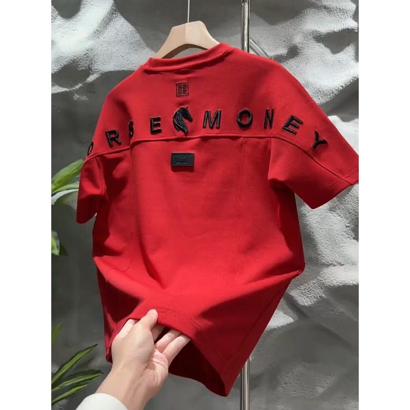 Men's European-style heavy-duty embroidered short-sleeved shirt T T-shirt, Year of the Horse, festiv