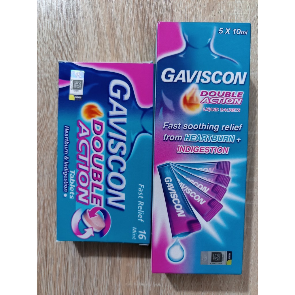 Gaviscon Double Action. Ready Liquid dan Tablet. Original Malaya