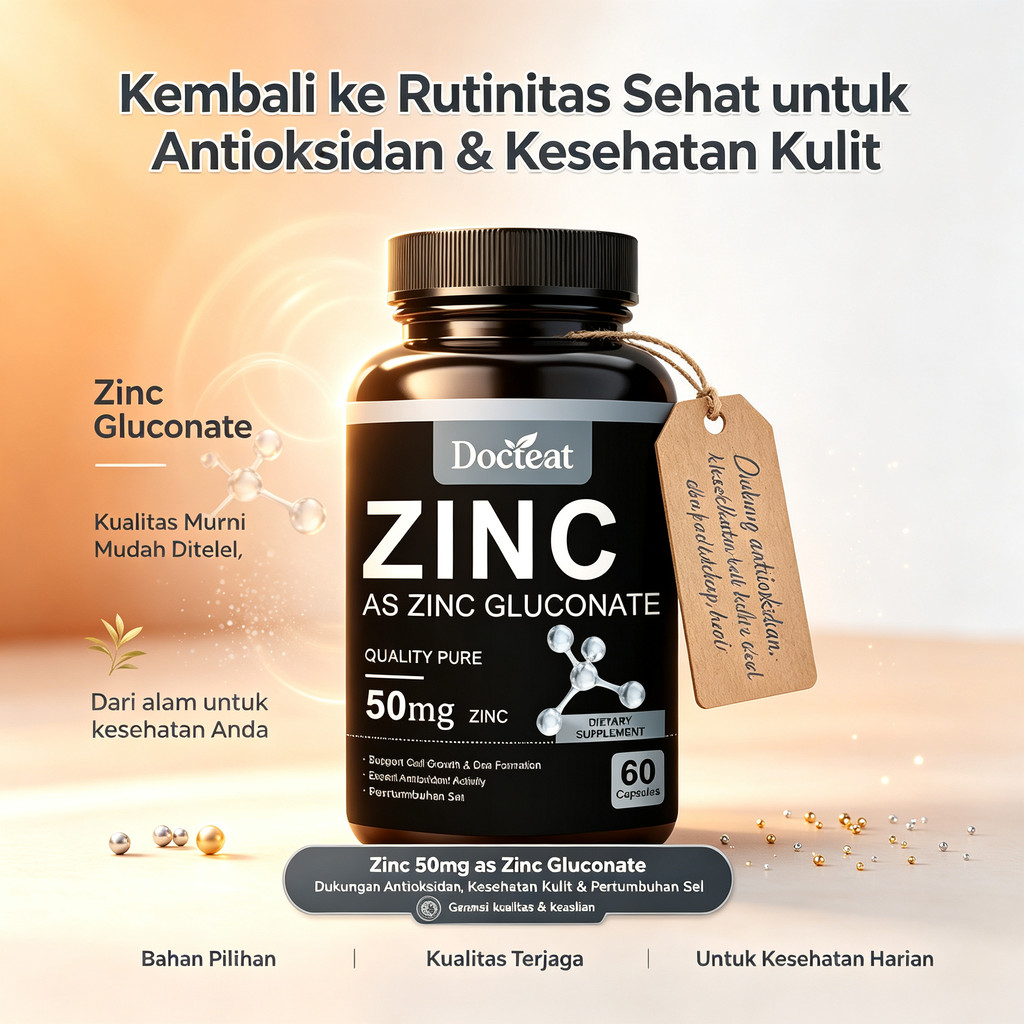 Docfeat Zinc 50mg sebagai Zinc Gluconate 60 Kapsul Suplemen Antioksidan Kulit Pria Dewasa ly91519
