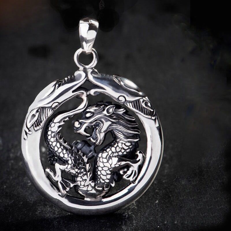 Kalung Liontin Dua Sisi Zodiak Naga Retro Pria, Motif Pixiu Qilin Pembawa Rezeki Hadiah