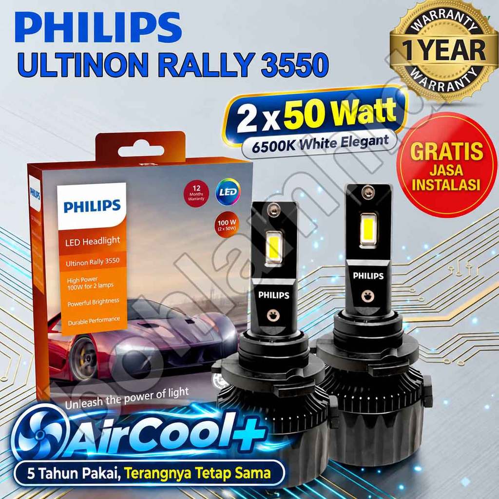 LED Philips H11 Ultinon Rally Lampu LED Mobil 100 Watt 9000 Lumens