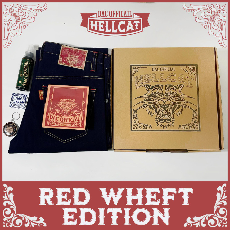 [ORIGINAL] CELANA DENIM SELVEDGE 15 OZ ART HEELCAT SANFORIZED WEFT X MAROON ACCENT SELVEDGE WEFT MER