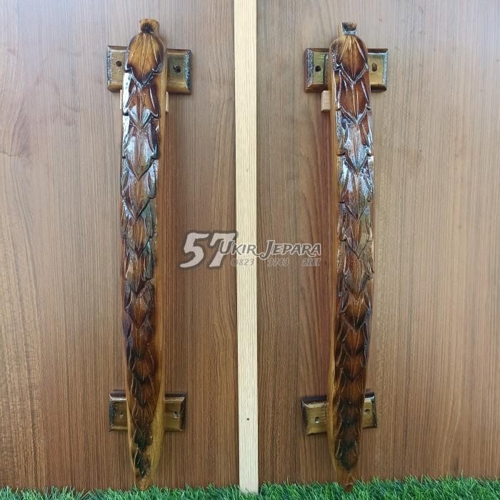 (Daun) Handle / Gagang Tarikan Pintu Rumah Ukir Jepara Bahan Kayu Jati - Matengan