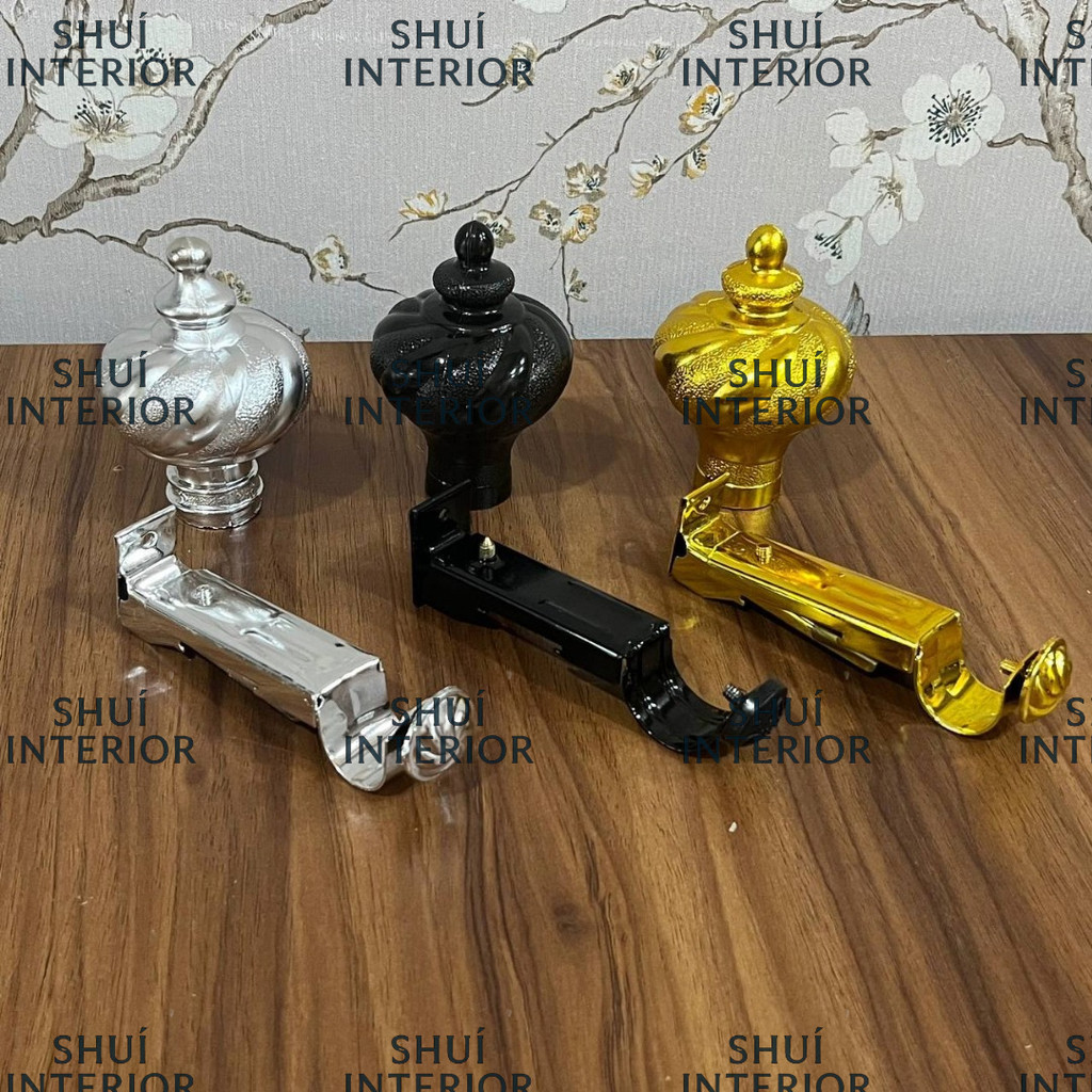 ( 2pcs ) Bracket Gorden /Kaki Gorden / Kaki Tiang Gorden/Penyangga Gorden / Endcup Gorden / Tutup Ti