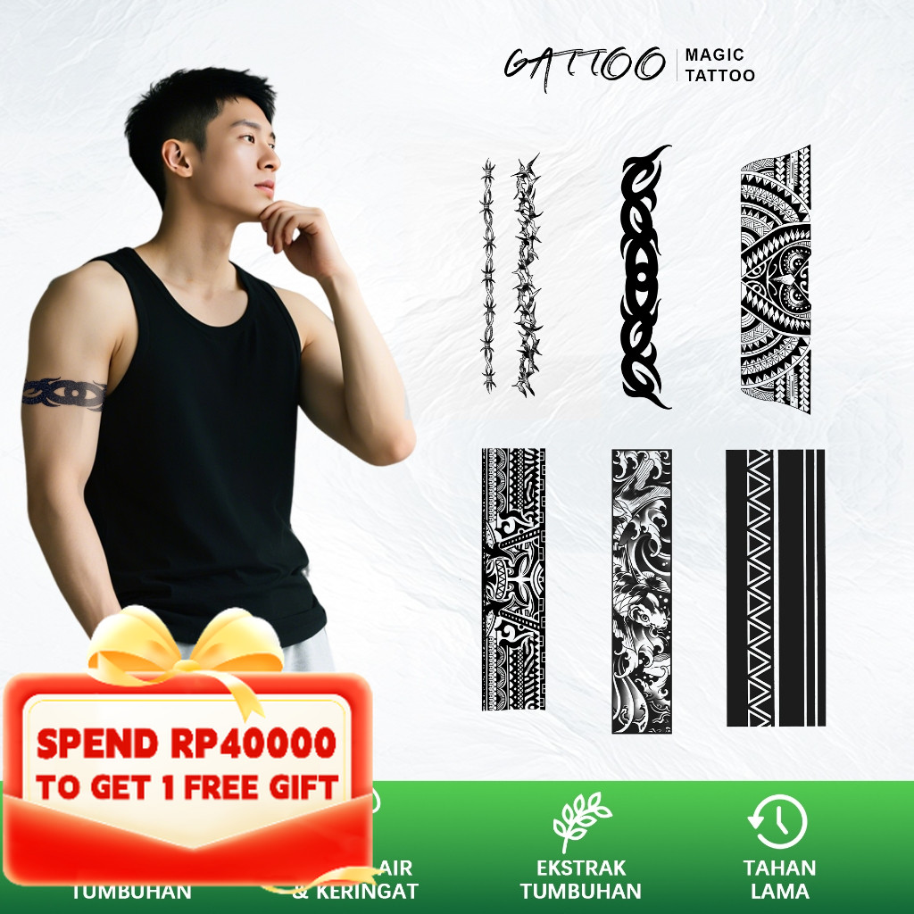 GATTOO Y11 【Kombinasi Ban】Tahan lama Tattoo menempel dekorasi seni untuk pria dan wanita Aksesoris m