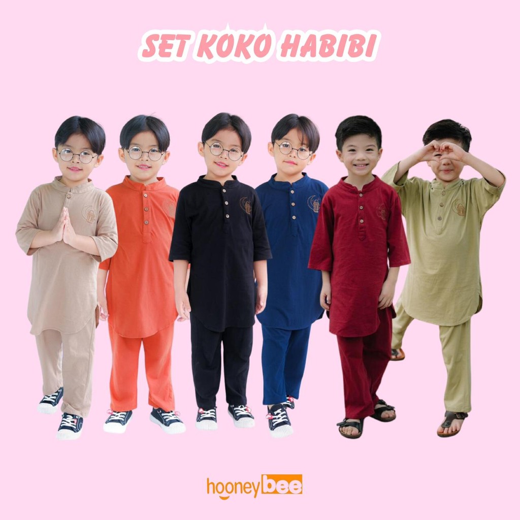 Setelan Koko Anak Habibi Junior Hooneybee Mix Warna Size 2-10 Tahun