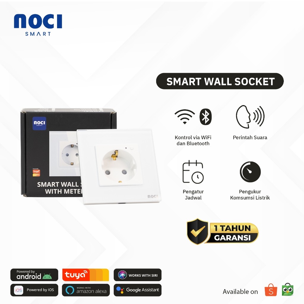 Noci Smart Wall Socket - Colokan Stop Kontak Pintar Dinding Tembok Wireless WiFi + Bluetooth