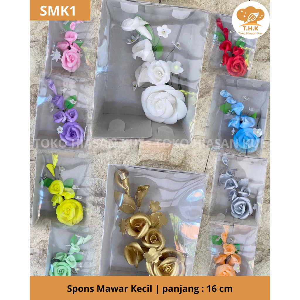 SMK1-Bunga Spons Rangkaian Wedding Pengantin Mawar Rose Kecil Hiasan Kue Hantaran