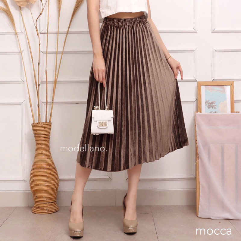 ROK PLISKET BLUDRU 7/8 VELVET BELUDRU PREMIUM ROK PENDEK MIDI TANGGUNG