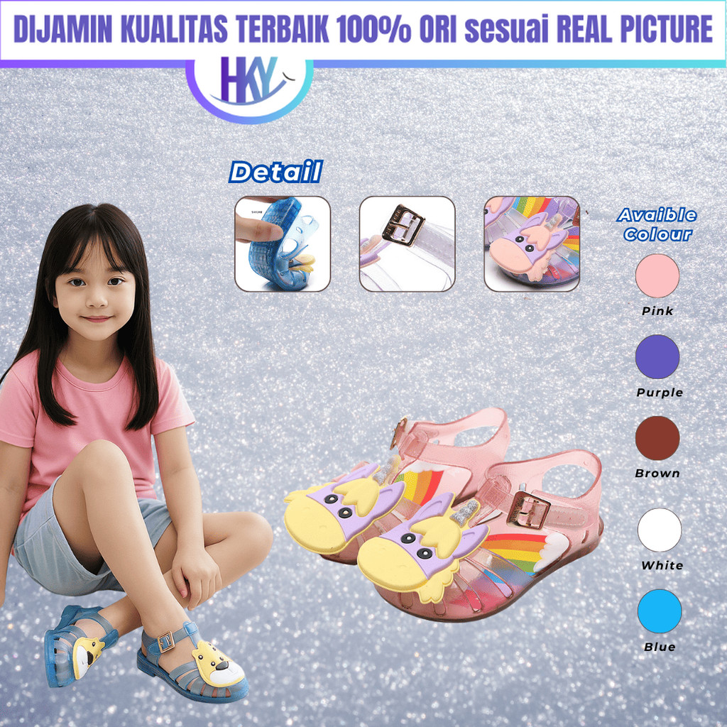 HKY  Sepatu Sandal Sendal Jelly Shoes Anak Perempuan Cewek Glitter Karakter Lucu Premium Import