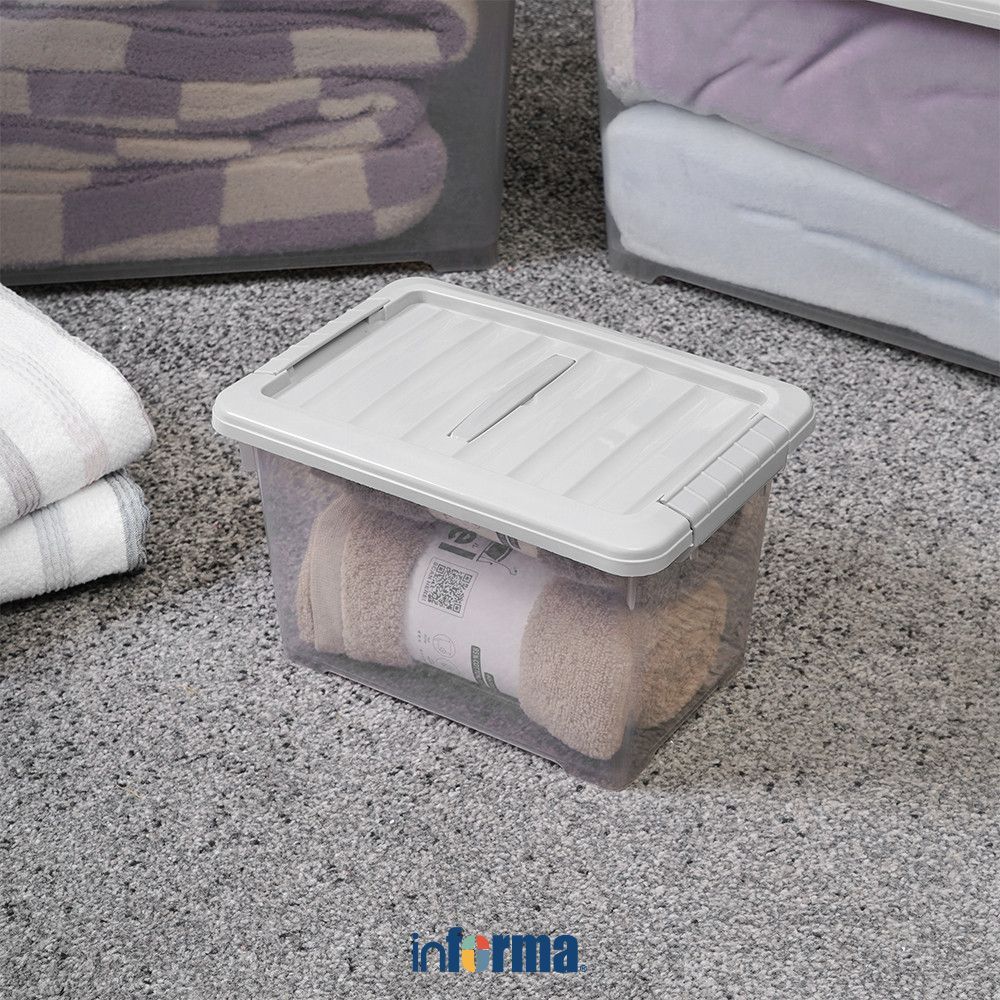 Informa 26.5x18.5x17 cm Kotak Penyimpanan Dengan Tutup - Abu-Abu Kotak Serbaguna Wadah Simpan Storag