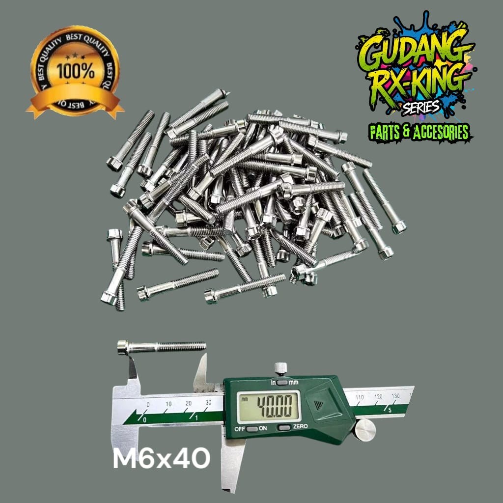 BAUT M6x40 mm  STAINLESS CNC 2 KUNCI HN M6x40mm (satuan)