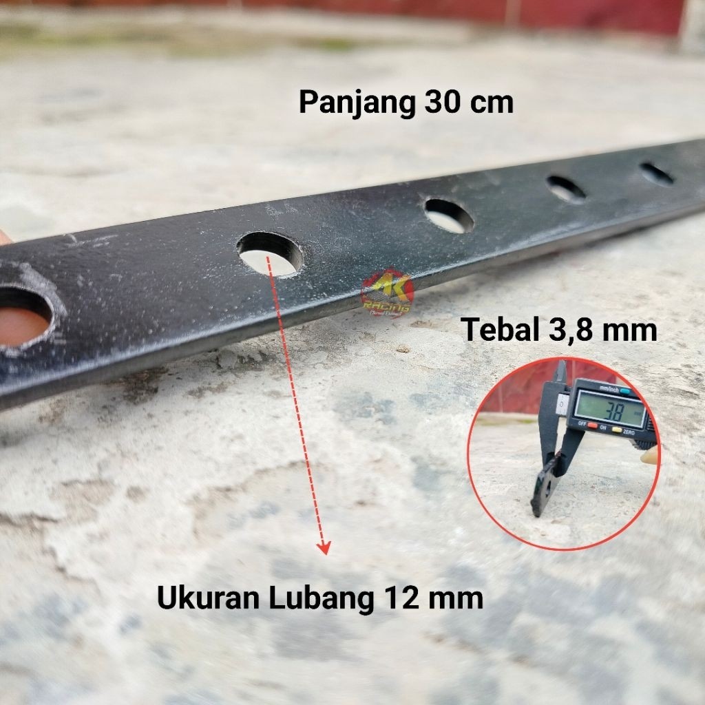 Breket Plat Lubang Serbaguna Tebal 3,8 mm Panjang 30 cm Plat Besi Bolong Multifungsi Breaket Lubang