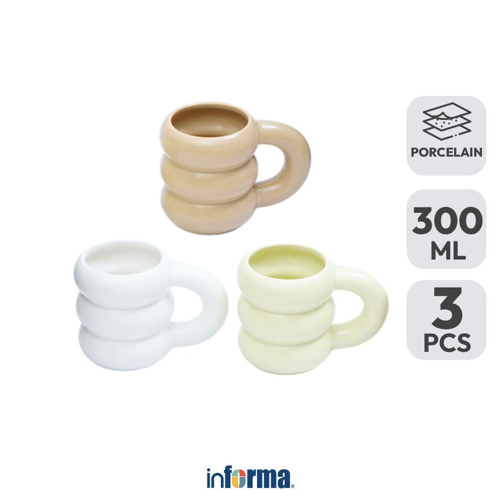 Informa Appetite Aneko Mug Porcelain Honeycomb 300 ml Set 3 Pcs - Mix Gelas Minum Tea Cangkir Kopi W