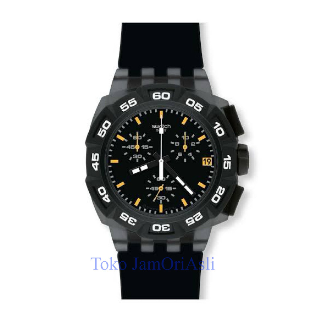 Promo Original Swatch CHRONO Jam Tangan Pria Strap Karet SUlB414D BLACK HERO Original