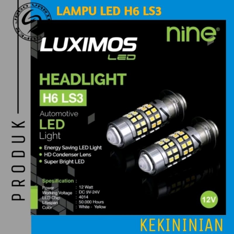 Lampu H6 Led Laser Luximos LS3 High Low Putih Kuning 12 Watt