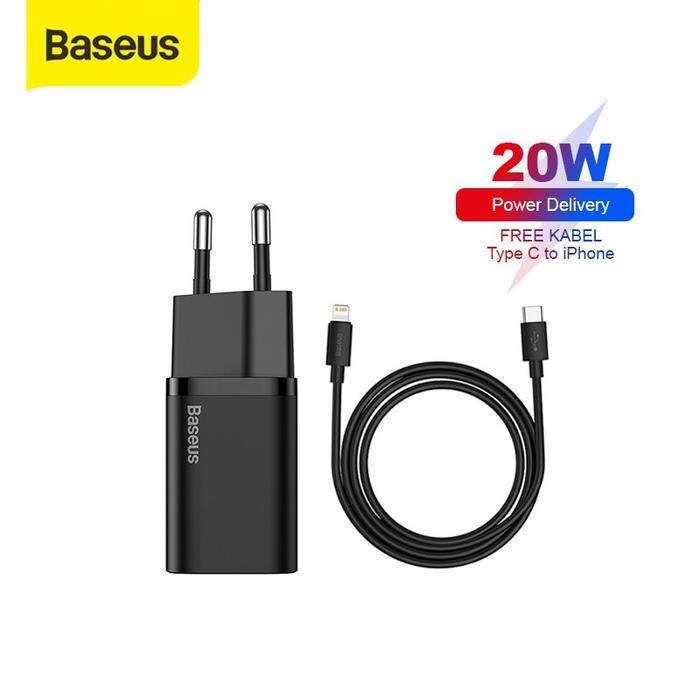 IpStore70 BUNDLING KEPALA CHARGER TYPE C PD BASEUS QUICK CHARGER 20W IPHONE - Hitam
