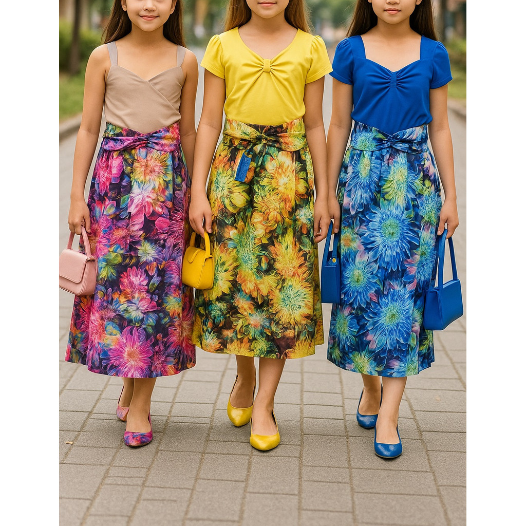 Rok Panjang Motif Bunga Anak-Anak Perempuan umur 5 tahun 10 tahun