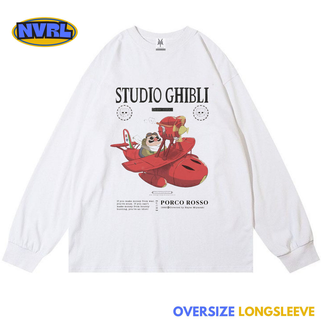 NVRL MERCH Kaos oversize longsleeve studio ghibli porco rosso vintage tee