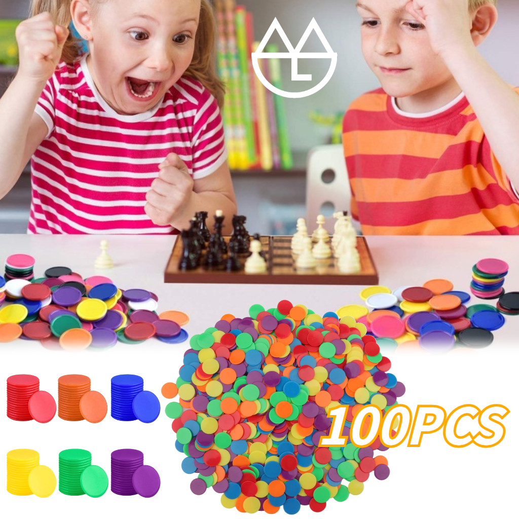 100pcs Koin Plastik Koin Kosong Warna Koin Belajar Berhitung Koin Counting Chips Mainan Edukasi Anak