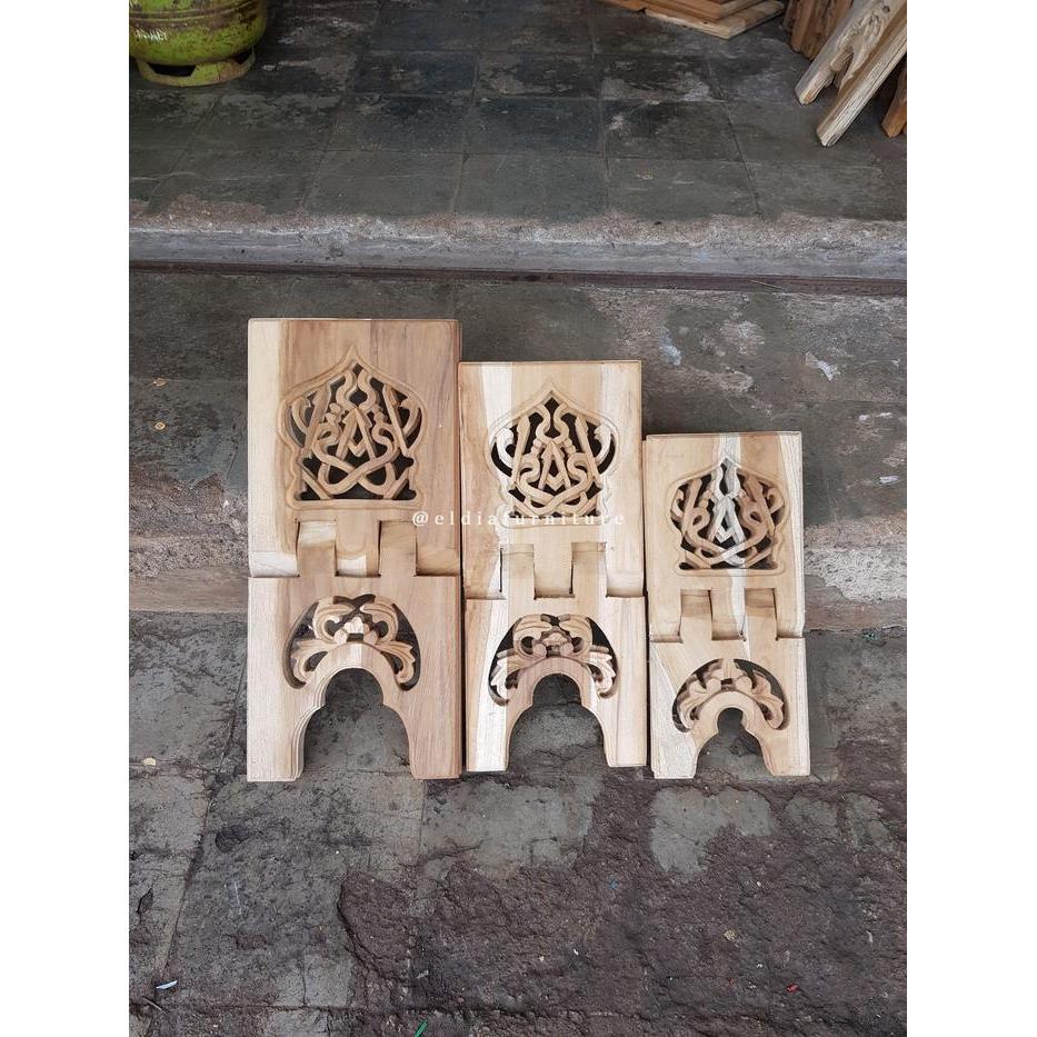 Rekal Alquran Kayu Jati Rehal Ukir Tempat Alas Baca Alquran - 15cm