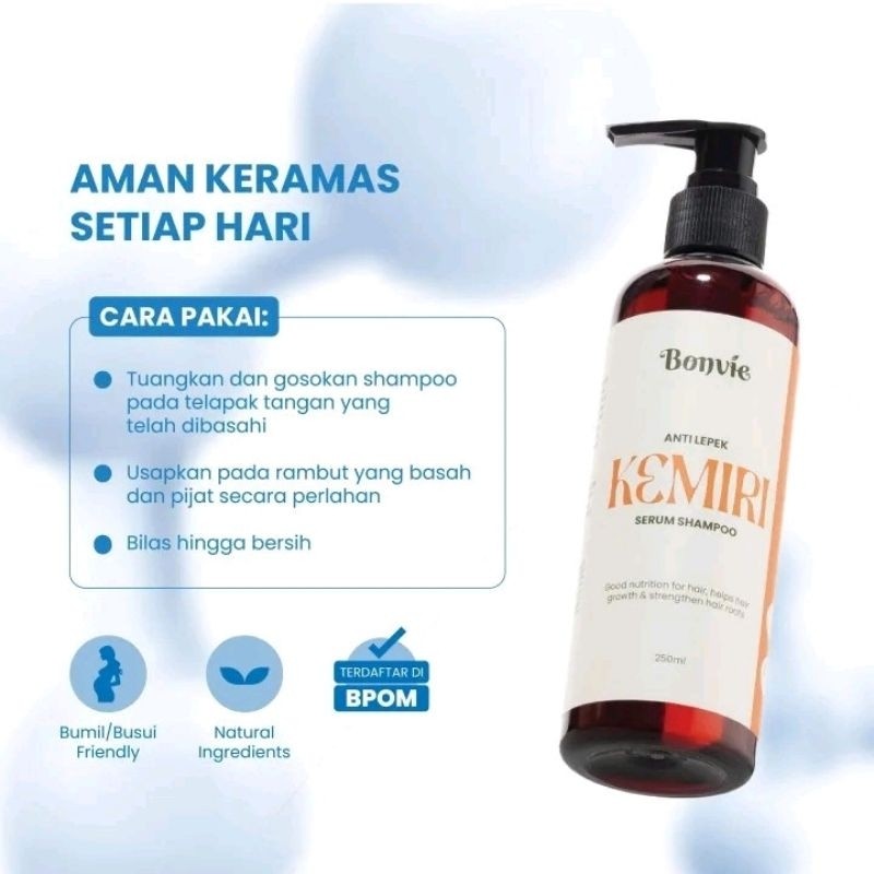 (TERLARIS) ( Terlari )Bonvie Serum Shampoo Anti Lepek Kemiri 250ml  Bonvie Kemiri Serum Shampoo Anti