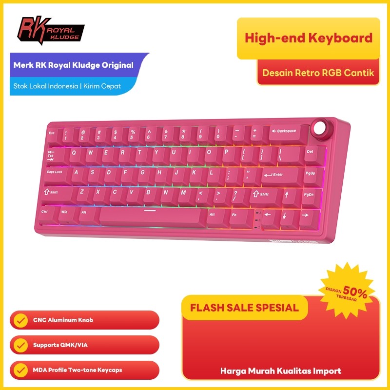 RK Royal Kludge RK R65 Berry Red Gasket Wired Hot Swapple Mechanical Keyboard