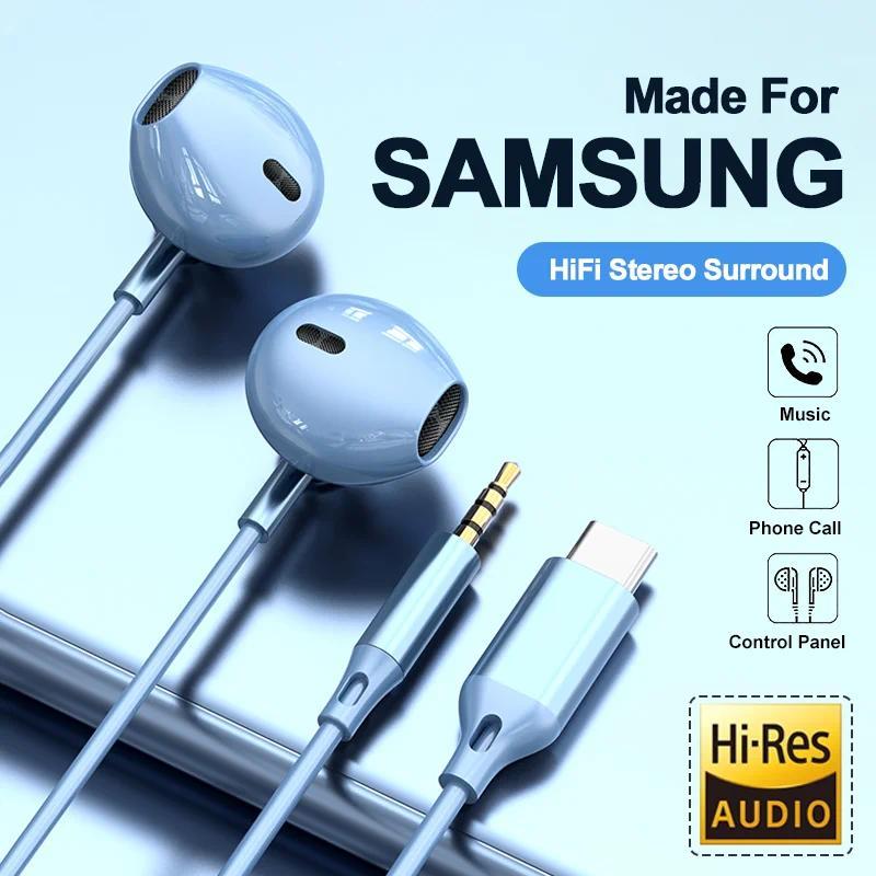 For Samsung Headphones HiFi Surround Sound Inear USB Type C 35mm With wire control Wired Earplugs Fo
