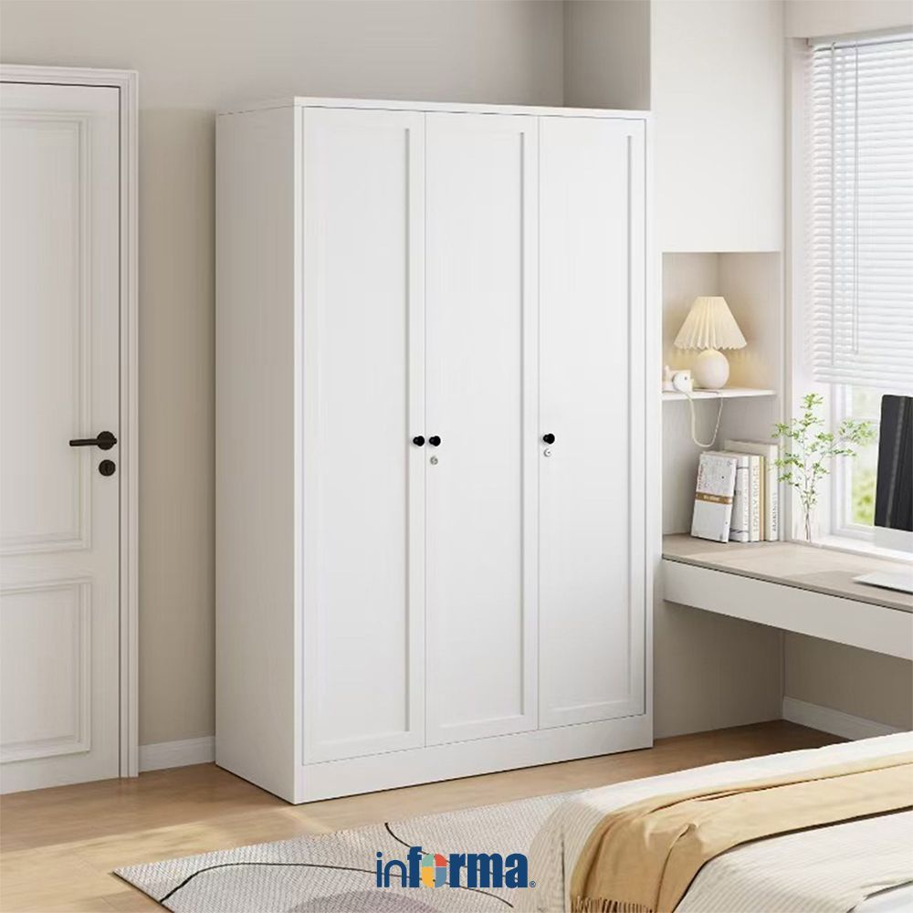 Informa Logan Lemari Pakaian Metal 3 Pintu - Putih Lemari Baju Almari Baju Lemari Kamar Lemari Minim