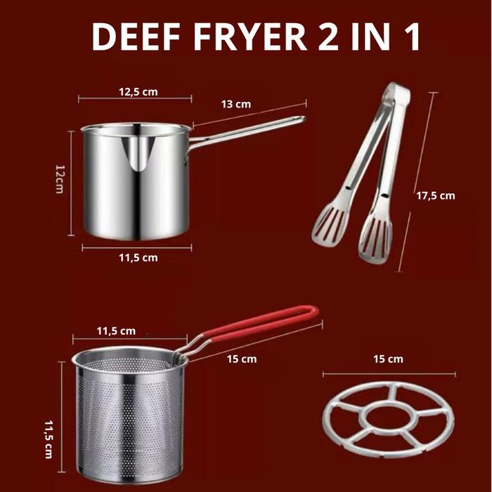 PROMO  (BISA COD) HOMINDO 4 in 1 Multi Deep Fryer Panci Penggorengan Rebus Stainless Steel Saringan 