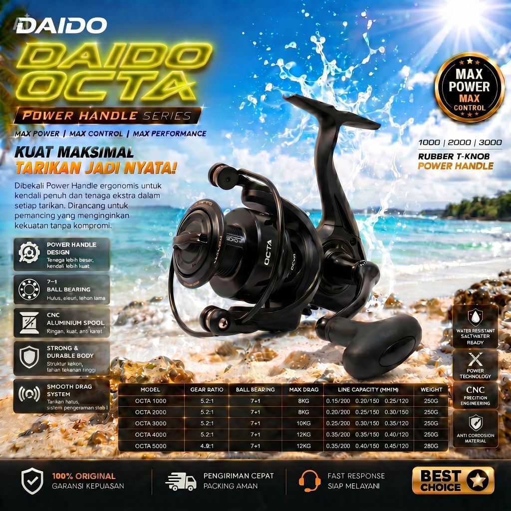 Reel Daido Octa Power Handle 2000-3000 - Reel Spinning Daido