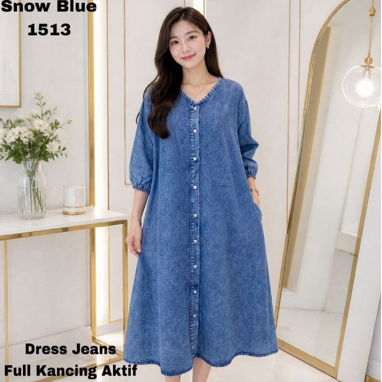 AMANDA BAJU TUNIK JEANS KANCING AKTIF UKURAN JUMBO LD 110--120 CM BUSUI