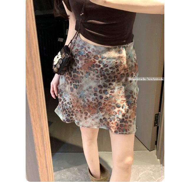 UNIQU Rok Pendek Wanita Mini Skirt Rok pinggang tinggi motif macan tutul untuk wanita