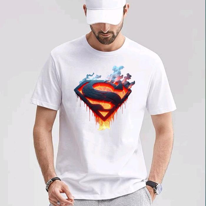 kaos pria lengan pendek/kaos logo superman/kaos distro pria original - putih api, S 24s Baju Lengan 
