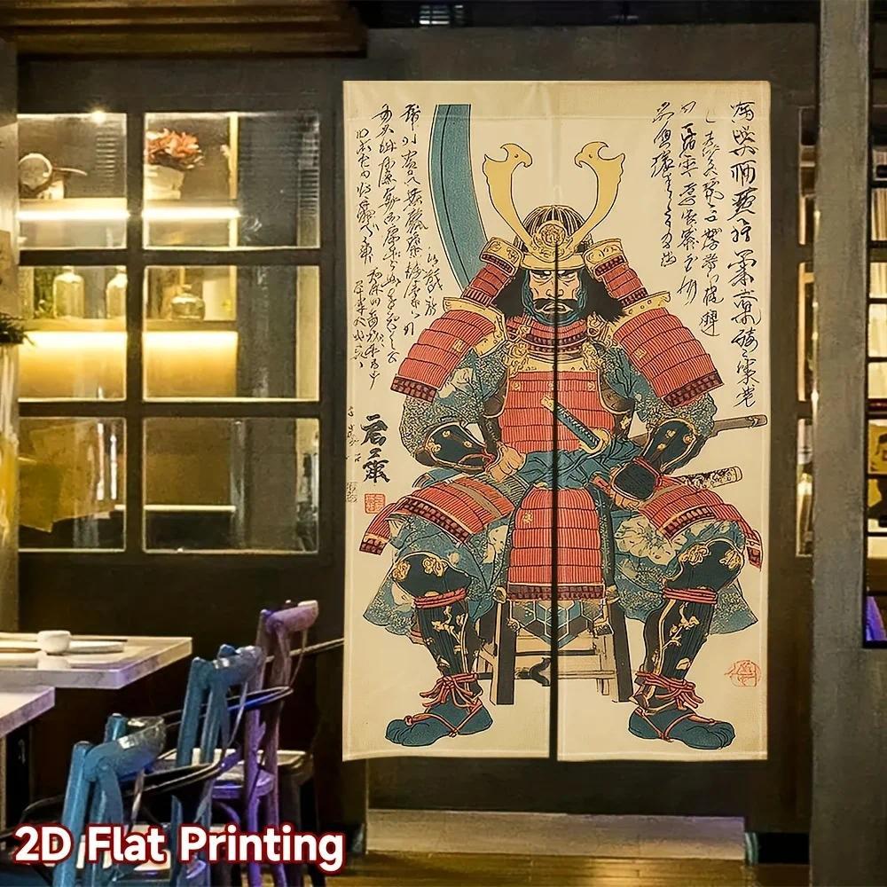 japanese samurai warrior armor art noren door curtain traditional ukiyo e style linen half panel liv