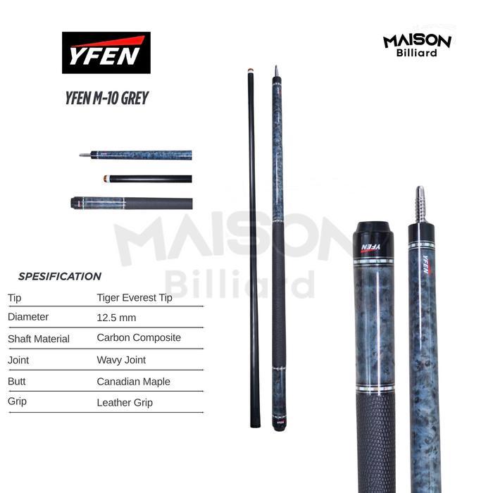 Best Seller YFEN M SERIES LEATHER WRAP CARBON STICK PLAY BILLIARD - M9 - M10 - M10 Grey