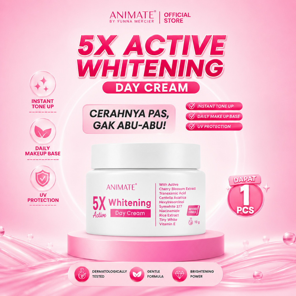 Animate 5x Active Whitening Day Cream 10 gr BPOM - Krim Wajah Animate - Day Cream Muka Whitening & G