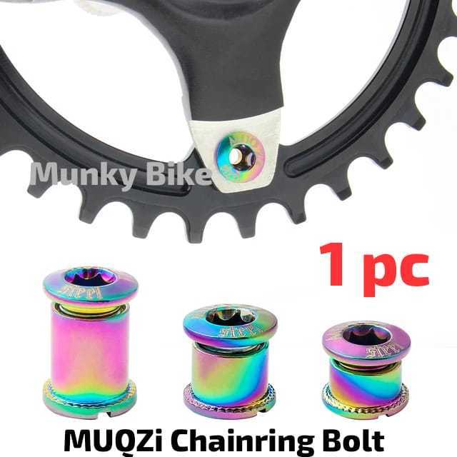 Foto Muqzi Baut Mur Bolt Nut Single & Double Chainring Pelangi Rainbow Oil Slick Crank 1pcs