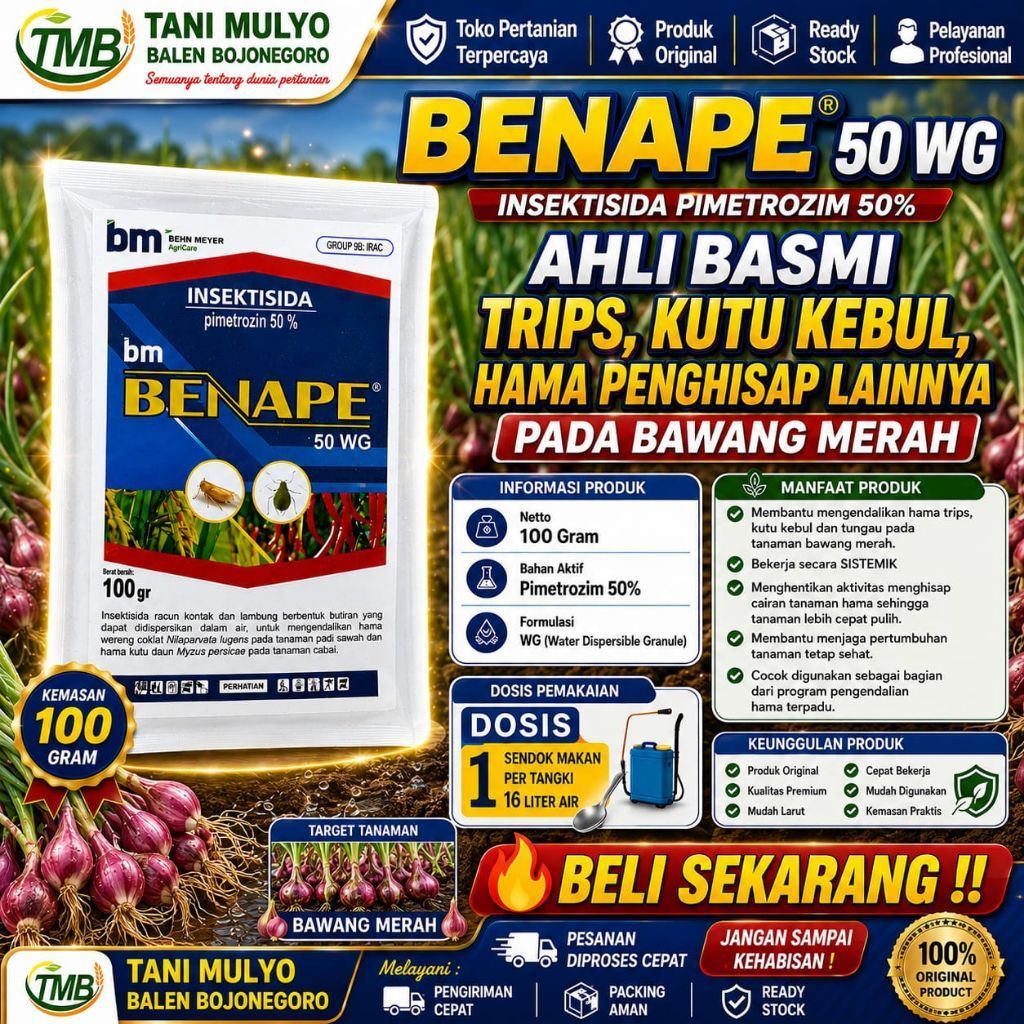BENAPE 50 WG 100 Gram Pimetrozim Setara PLENUM, Ampuh basmi Wereng, Trips, kutu kebul tungau apids p