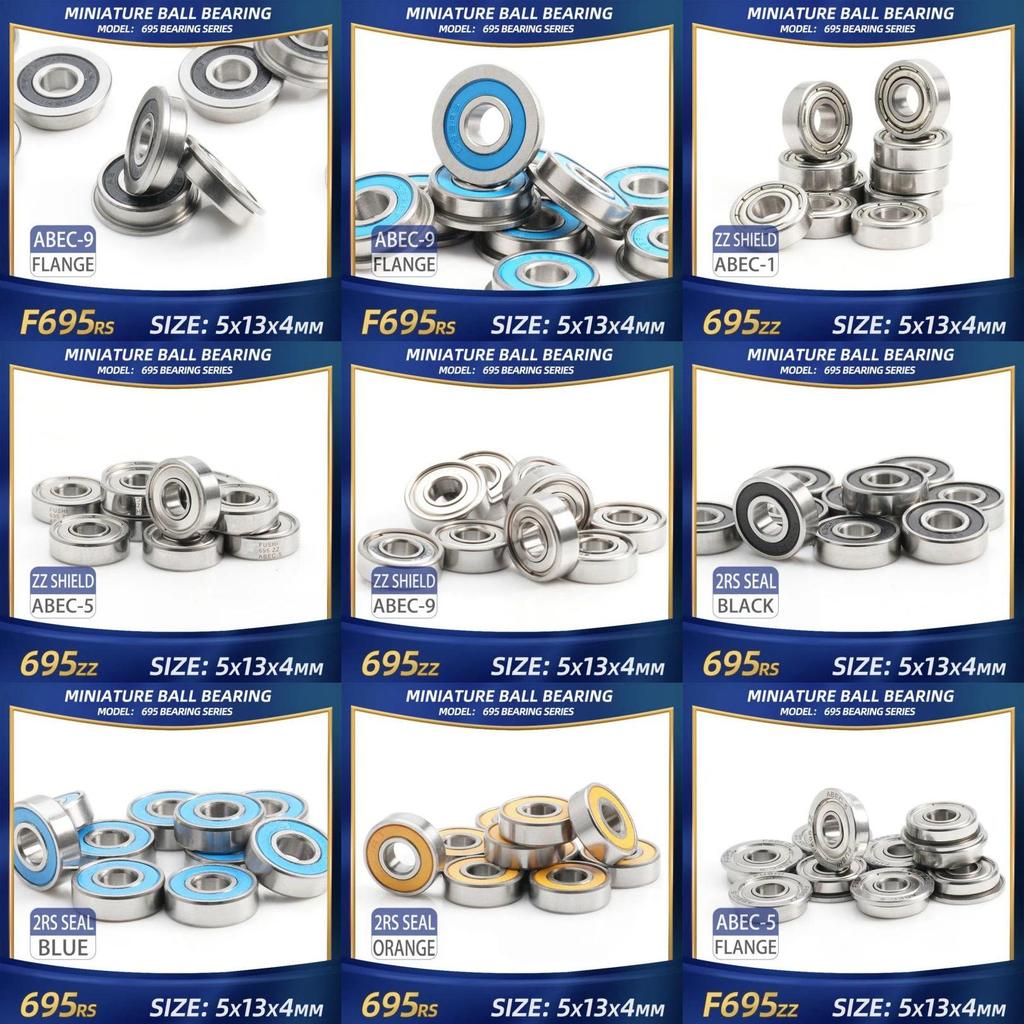 FUSHI 695zz 695 2rs Bearing 5x13x4 mm 10Pcs Stainless steel S695zz Flange F695 2rs Bearing For VORON