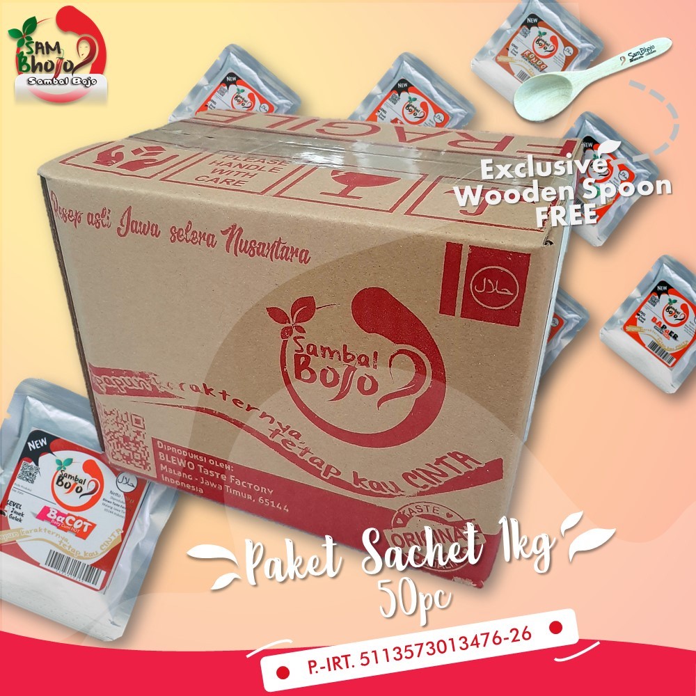 Sambal Bojo Sachet Paket 1kg (50pc) Sambal Baby Cumi, Sambal Bawang, Sambal Terasi, Ijo, Sambal Paru