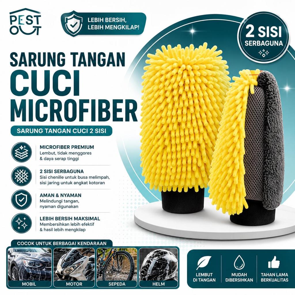 Sarung Tangan Jumbo Cuci Mobil Spons Cuci Mobil Microfiber Lap Serbaguna Sarung Tangan Cendol Microf