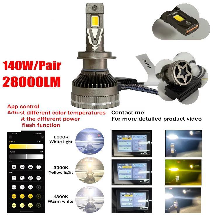 Lampu LED APP H4 H7 H11 140W bohlam lampu mobil 3 warna 3000K 4500k 6000K