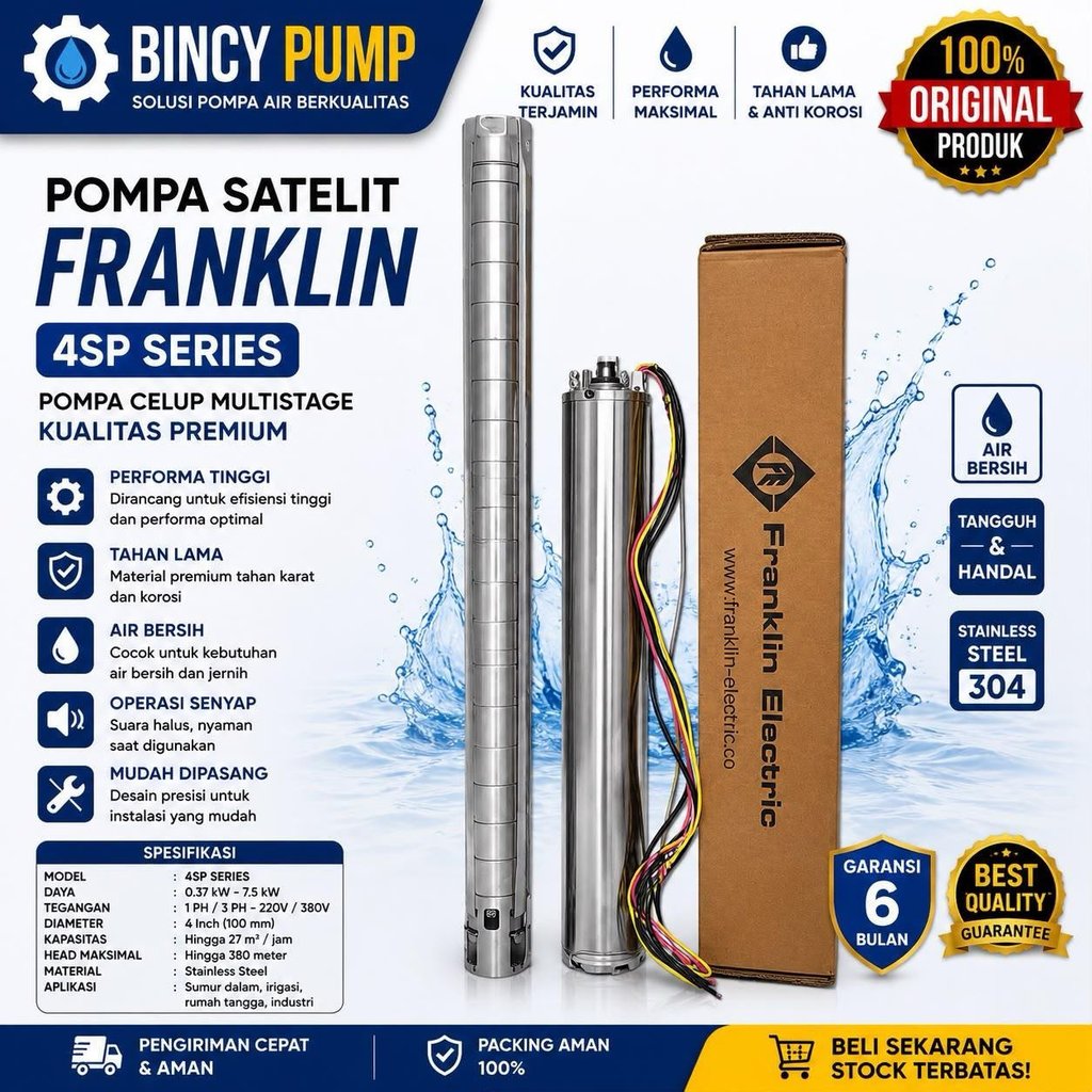POMPA SUBMERSIBLE FRANKLIN 1.5HP 3PHASE 4INCH SATELIT FRANKLIN SUMBERSIBLE PUMP - Pompa Only