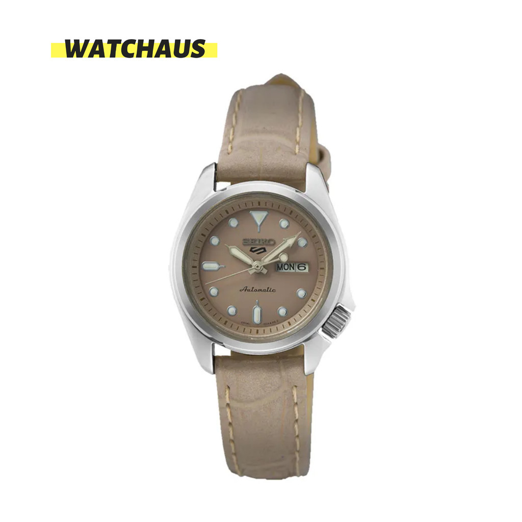 JAM TANGAN WANITA SEIKO SRE005 SRE005K1 ANALOG AUTOMATIC SAND BEIGE LEATHER STRAP