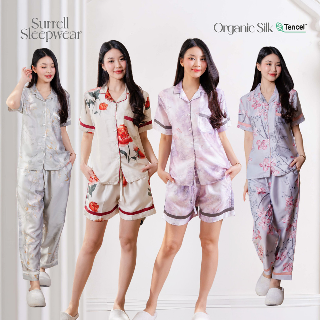 Surrell Sleepwear | Velvet Collection (S-XL) ORGANIC SILK Tencel Collar Pajamas Set Piyama