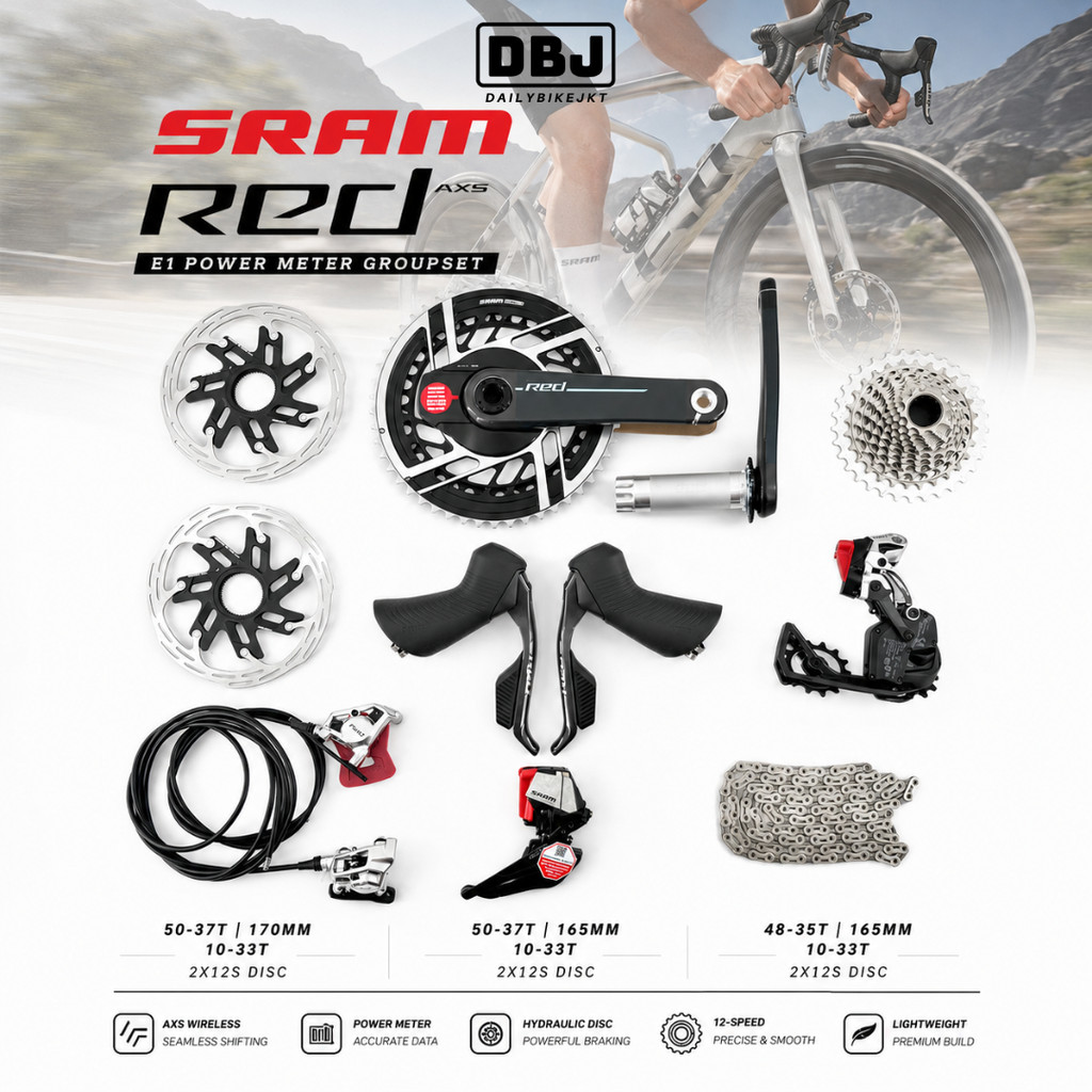 Groupset SRAM RED AXS E1 Power Meter 2x12 Speed Disc Groupset 10-33T Road Bike