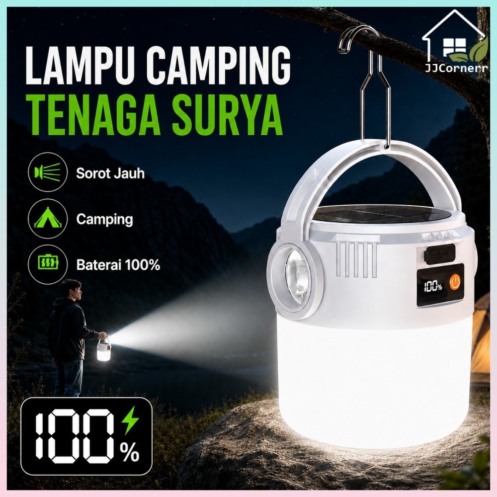 Lampu Camping Solar LED Portabel Tenaga Surya, Lampu Darurat Rumah Penerangan Otomatis