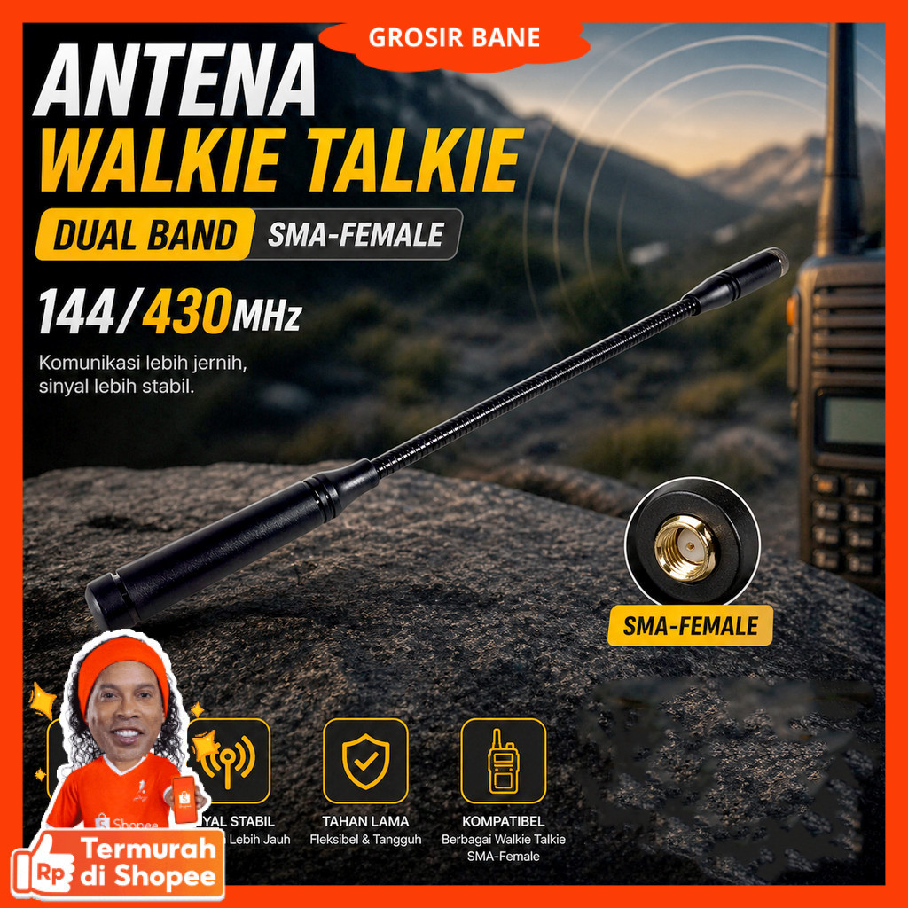 ABBREE Antena HT Walkie Talkie Radio Dual Band SMA-Female 144/430MHz - AB-43